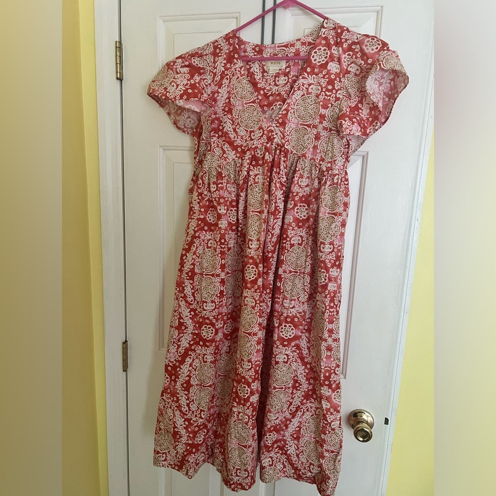 NWOT Anthropologie Maeve Flutter sleeve babydoll dress, pink and red print, M